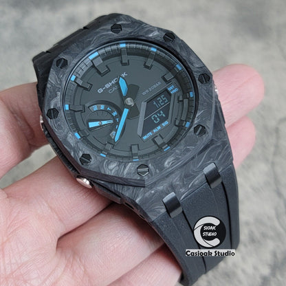 Casioak Mod Carbon Fiber Offshore Superior Black Case Black Strap Black Time Mark Black Dial 44mm- Casioak Mod Casio G-Shock Royal Oak Custom Mens Luxury Watches Ga2100