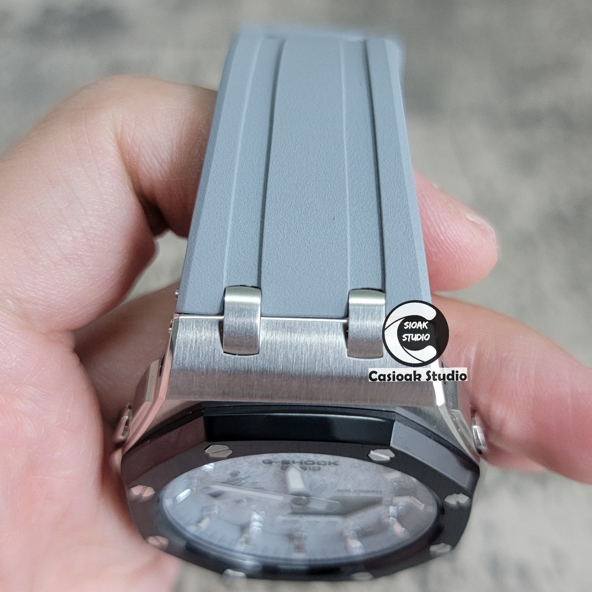 Casioak Mod Offshore Superior Black Silver Case Gray Rubber Strap Gray Time Mark Starry Silver Gray Dial 44mm- Casioak Mod Casio G-Shock Royal Oak Custom Mens Luxury Watches Ga2100