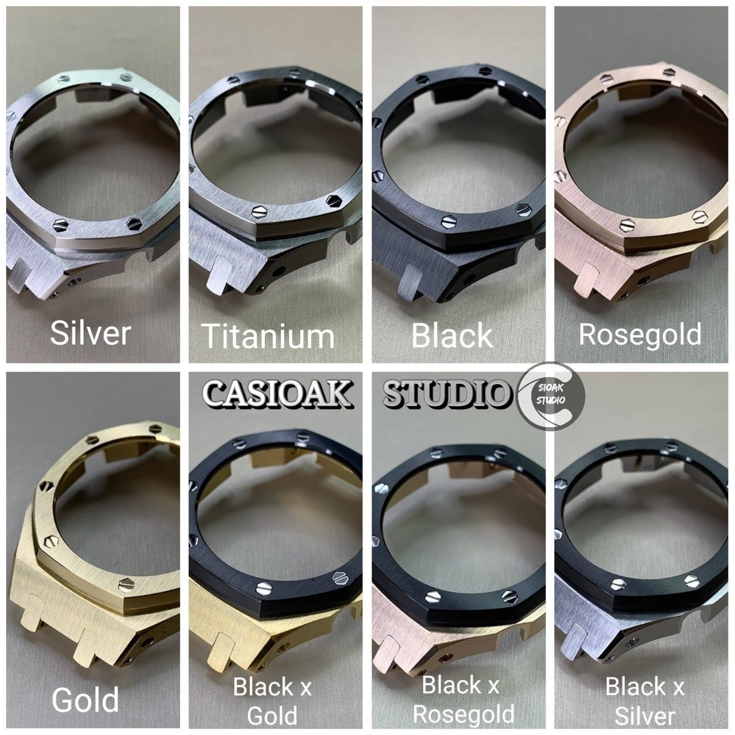 Casioak Mod Watch Black Case Gray Rubber Strap Beige Black Time Mark Beige Dial 42mm- Casioak Mod Casio G-Shock Royal Oak Custom Mens Luxury Watches Ga2100