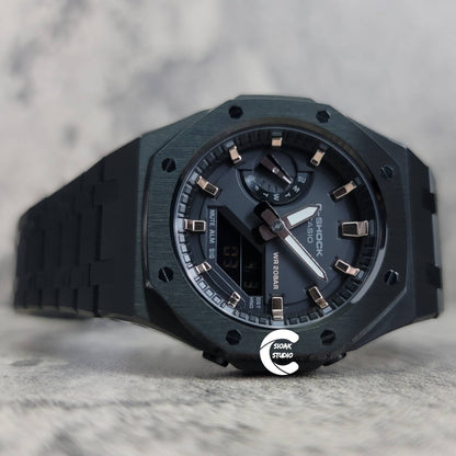 Casioak Mod Watch Black Case Metal Strap Black Rose Gold Time Mark Black Dial 42mm- Casioak Mod Casio G-Shock Royal Oak Custom Mens Luxury Watches Ga2100