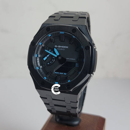 Casioak Mod Watch Black Case Metal Strap Gray Silver Time Mark Gray Dial 44mm- Casioak Mod Casio G-Shock Royal Oak Custom Mens Luxury Watches Ga2100