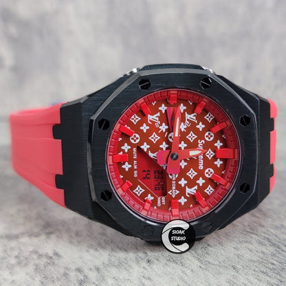 Casioak Mod Watch Black Case Red Rubber Strap Red Time Mark Red Dial 44mm- Casioak Mod Casio G-Shock Royal Oak Custom Mens Luxury Watches Ga2100