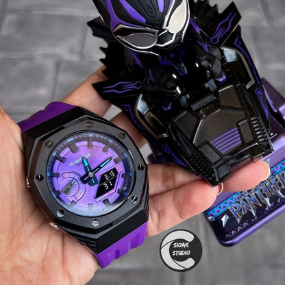 Casioak Mod Watch Black Panther Hb Black Case Purple Strap Purple Black Time Mark Purple Dial 44mm- Casioak Mod Casio G-Shock Royal Oak Custom Mens Luxury Watches Ga2100