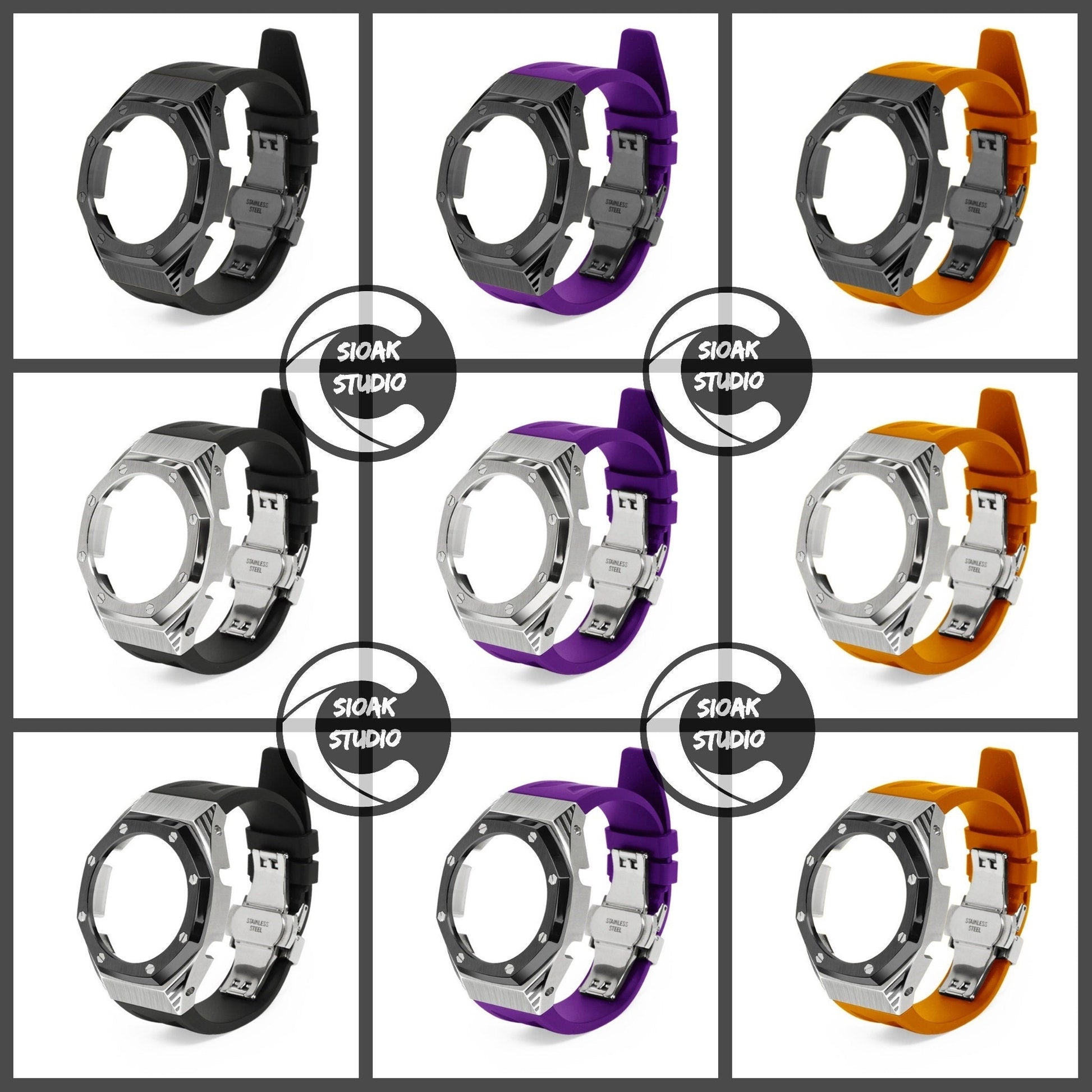 Casioak Mod Watch Black Panther Hb Silver Case Purple Strap Purple Black Time Mark Purple Dial 44mm- Casioak Mod Casio G-Shock Royal Oak Custom Mens Luxury Watches Ga2100