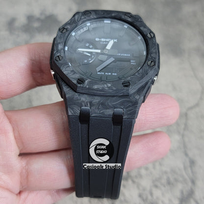 Casioak Mod Watch Carbon Fiber Offshore Superior Black Case Black Strap Black Time Mark Black Dial 44mm- Casioak Mod Casio G-Shock Royal Oak Custom Mens Luxury Watches Ga2100