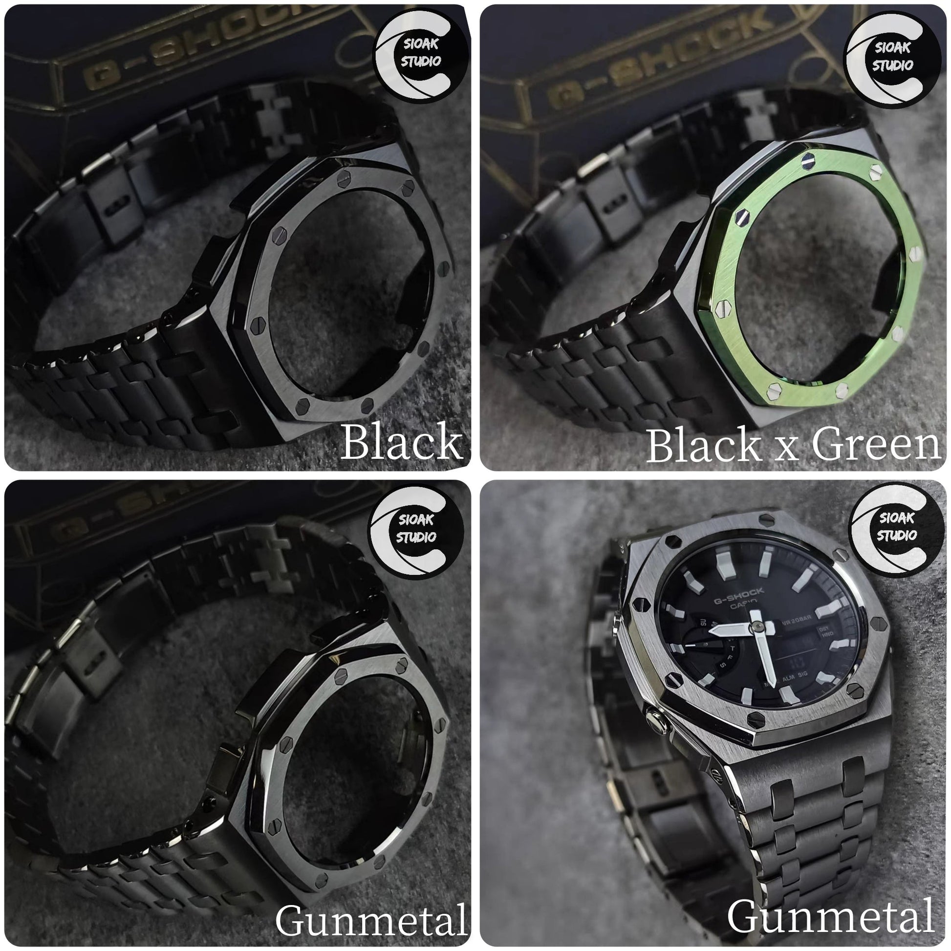 Casioak Mod Watch Change to Gray Superior Metal case Rainbow Time mark- Casioak Mod Casio G-Shock Royal Oak Custom Mens Luxury Watches Ga2100