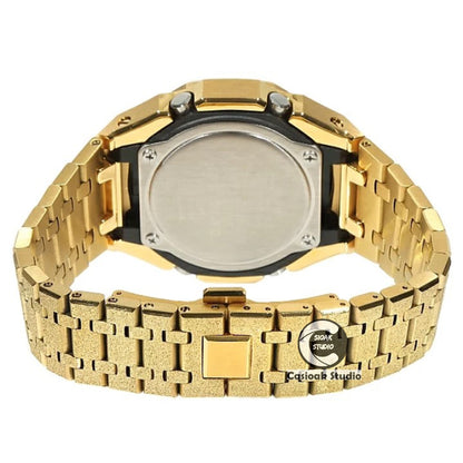 Casioak Mod Watch Frosted Gold Case Metal Strap Gold Time Mark Gold Dial 44mm- Casioak Mod Casio G-Shock Royal Oak Custom Mens Luxury Watches Ga2100