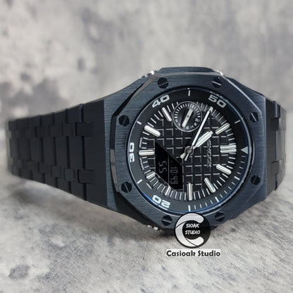 Casioak Mod Watch NEW Black Case Metal Strap Black Silver Time Mark Black Dial 44mm Sapphire Glass- Casioak Mod Casio G-Shock Royal Oak Custom Mens Luxury Watches Ga2100