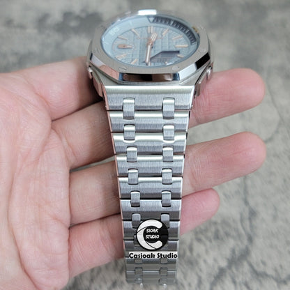 Casioak Mod Watch NEW Offshore Superior Silver Case Metal Strap Gray Rose Gold Time Mark Gray Waffle Dial 44mm Sapphire Crystal Sapphire Glass- Casioak Mod Casio G-Shock Royal Oak Custom Mens Luxury Watches Ga2100