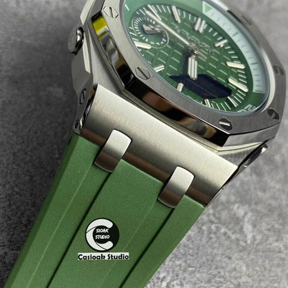 Casioak Mod Watch NEW Offshore Superior Silver Case Metal Strap Green Dial 44mm Sapphire Glass- Casioak Mod Casio G-Shock Royal Oak Custom Mens Luxury Watches Ga2100