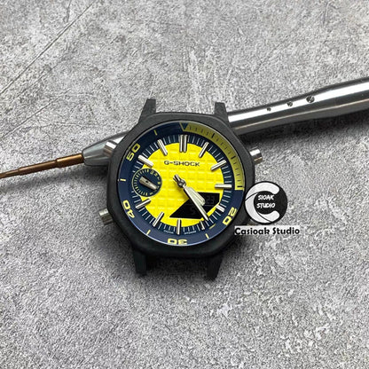 Casioak Mod Watch NEW Offshore Superior Silver Case Yellow Rubber Strap Blue Green Time Mark Yellow Dial 44mm Sapphire Glass- Casioak Mod Casio G-Shock Royal Oak Custom Mens Luxury Watches Ga2100