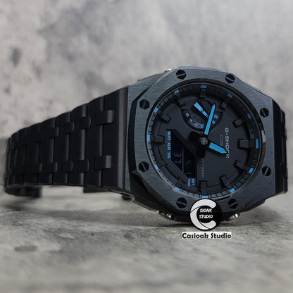 Casioak Mod Watch Offshore Superior Black Case Metal Strap Black Time Mark Black Dial 44mm- Casioak Mod Casio G-Shock Royal Oak Custom Mens Luxury Watches Ga2100