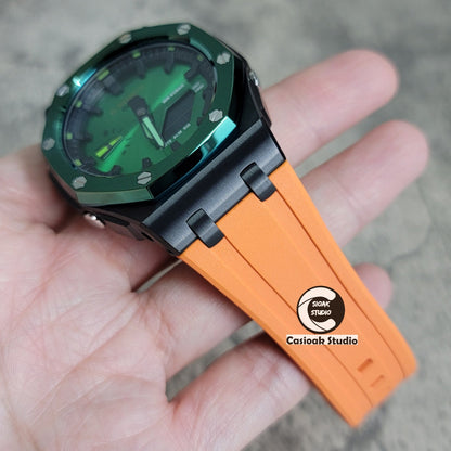 Casioak Mod Watch Offshore Superior Green Black Case Orange Rubber Strap Black Time Mark Green Dial 44mm- Casioak Mod Casio G-Shock Royal Oak Custom Mens Luxury Watches Ga2100