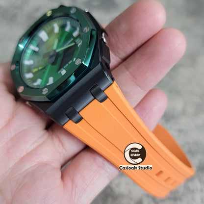 Casioak Mod Watch Offshore Superior Green Black Case Orange Rubber Strap Green White Time Mark Green Dial 44mm- Casioak Mod Casio G-Shock Royal Oak Custom Mens Luxury Watches Ga2100