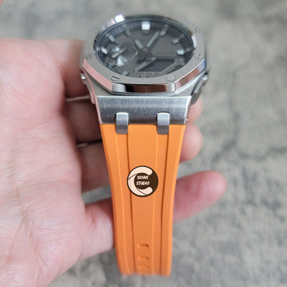 Casioak Mod Watch Offshore Superior Silver Case Orange Rubber Strap Gray Time Mark Gray Dial GM 44mm- Casioak Mod Casio G-Shock Royal Oak Custom Mens Luxury Watches Ga2100