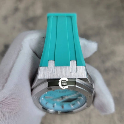 Casioak Mod Watch Silver Case Tiffany Rubber Strap Tiffany Silver Time Mark Tiffany Blue Dial 42mm - Casioak Studio