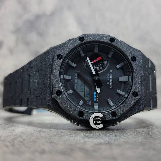 Casioak Mod Watch Solar Bluetooth Frosted Black Case Metal Strap Black Gray Time Mark Black Dial 44mm- Casioak Mod Casio G-Shock Royal Oak Custom Mens Luxury Watches Ga2100