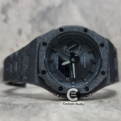 Casioak Mod Watch Solar Bluetooth Frosted Black Case Metal Strap Black Time Mark Black Dial 44mm- Casioak Mod Casio G-Shock Royal Oak Custom Mens Luxury Watches Ga2100