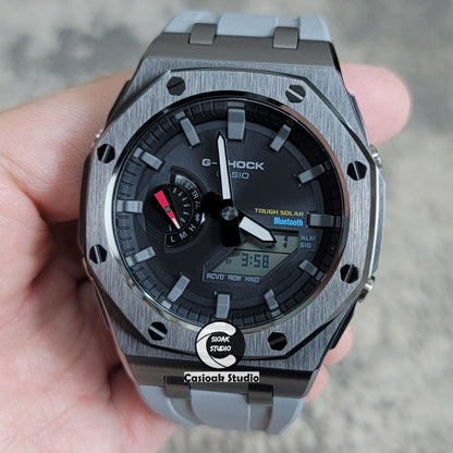 Casioak Mod Watch Solar Bluetooth Offshore Superior Case Gray Rubber Strap Black Gray Time Mark Black Dial 44mm- Casioak Mod Casio G-Shock Royal Oak Custom Mens Luxury Watches Ga2100