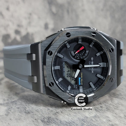 Casioak Mod Watch Solar Bluetooth Offshore Superior Case Gray Rubber Strap Black Gray Time Mark Black Dial 44mm- Casioak Mod Casio G-Shock Royal Oak Custom Mens Luxury Watches Ga2100