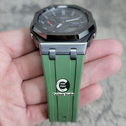 Casioak Mod Watch Solar Bluetooth Offshore Superior Case Green Rubber Strap Black Gray Time Mark Black Dial 44mm- Casioak Mod Casio G-Shock Royal Oak Custom Mens Luxury Watches Ga2100