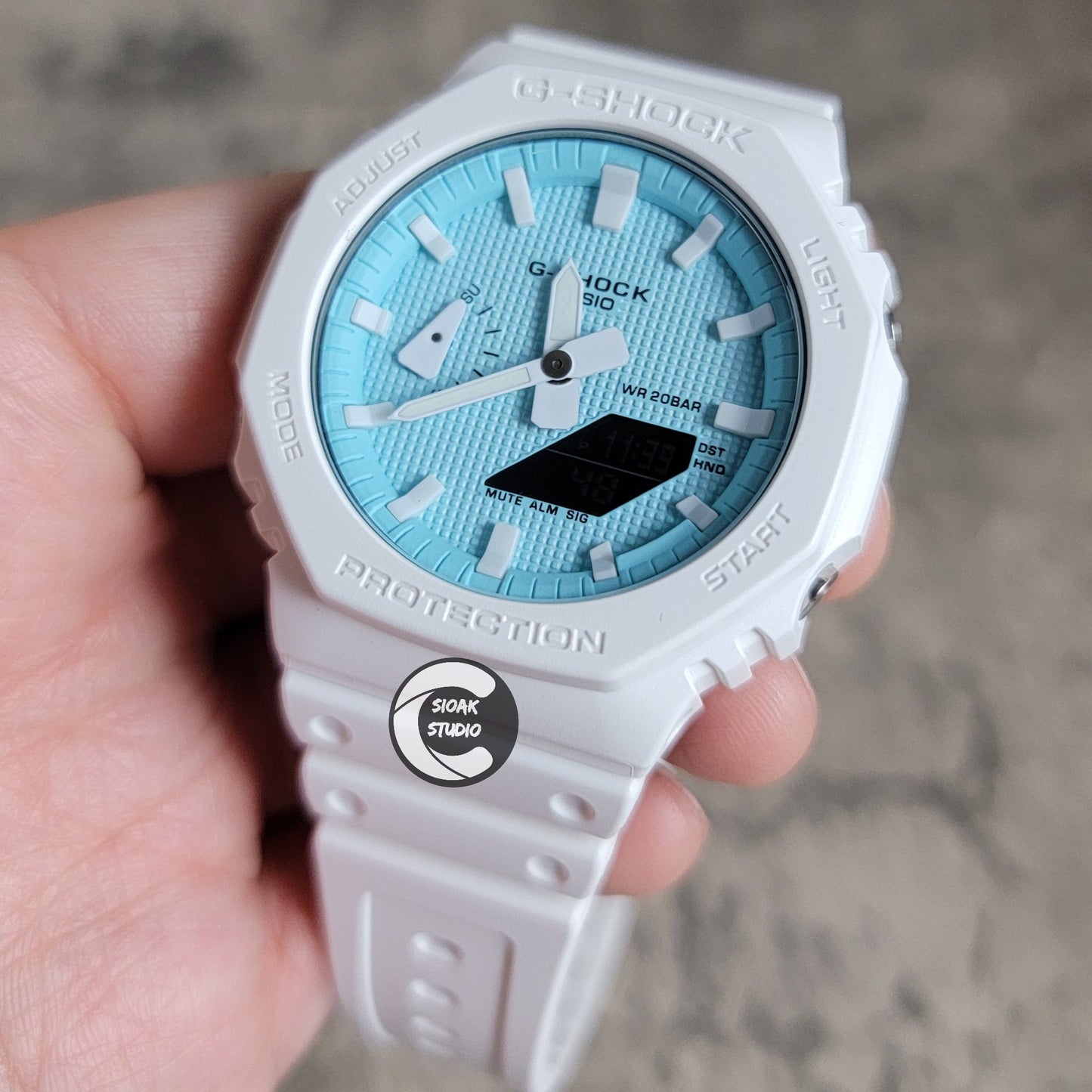 Casioak Mod Watch White Plastic Case White Strap White Time Mark White Dial 44mm White- Casioak Mod Casio G-Shock Royal Oak Custom Mens Luxury Watches Ga2100