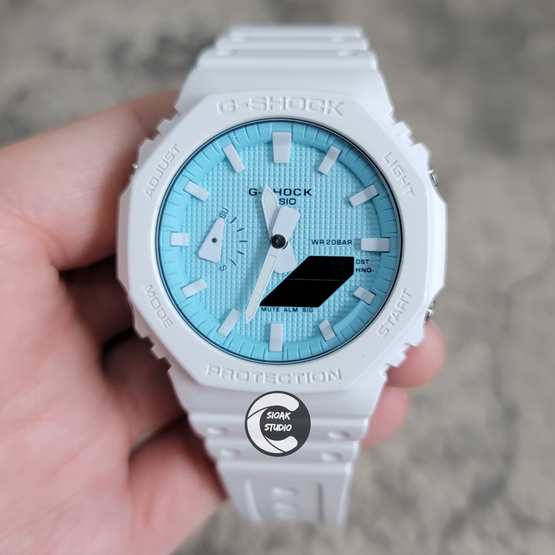 Casioak Mod Watch White Plastic Case White Strap White Time Mark White Dial 44mm White- Casioak Mod Casio G-Shock Royal Oak Custom Mens Luxury Watches Ga2100