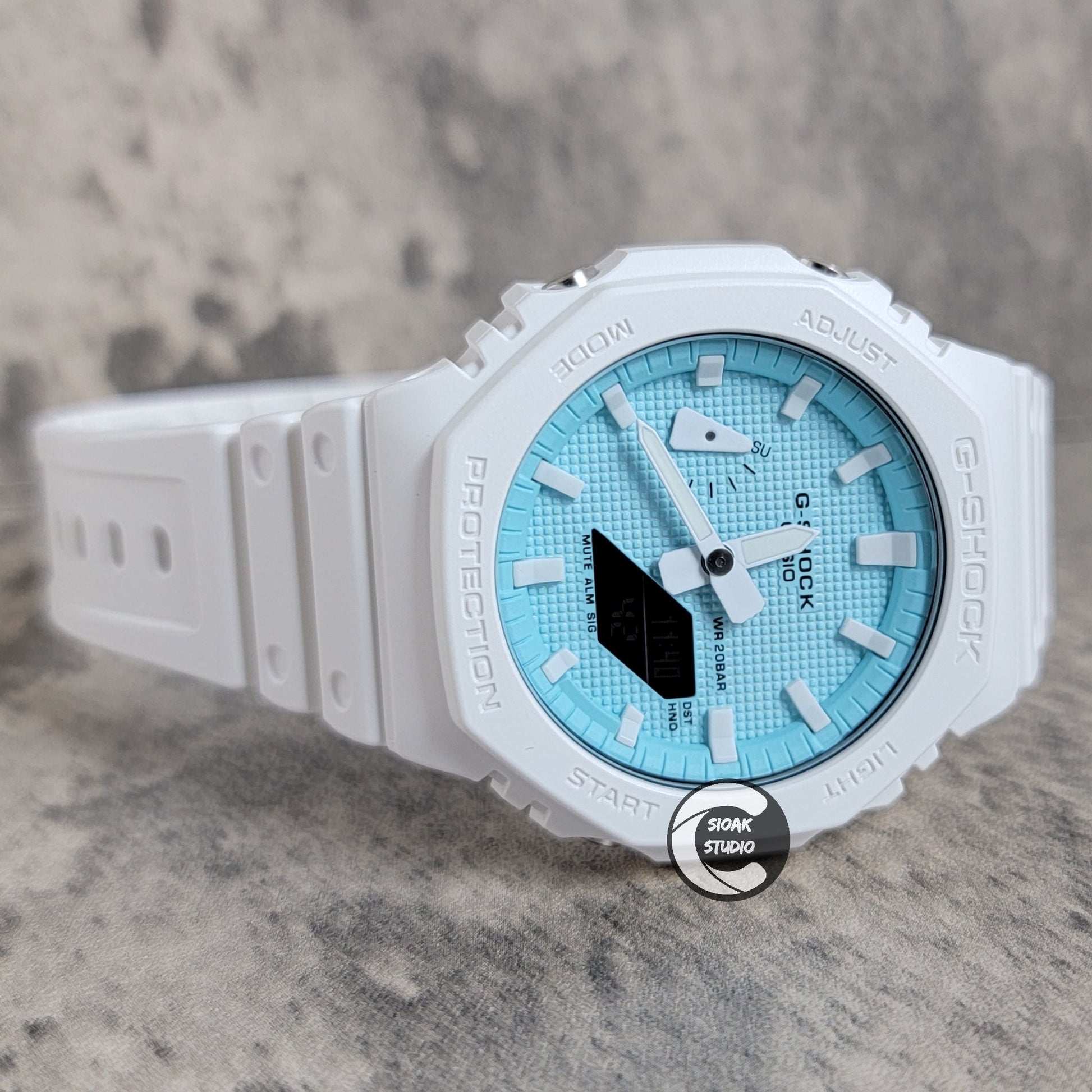 Casioak Mod Watch White Plastic Case White Strap White Time Mark White Dial 44mm White- Casioak Mod Casio G-Shock Royal Oak Custom Mens Luxury Watches Ga2100